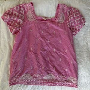Anthropologie Pink Floral Embroidered Top